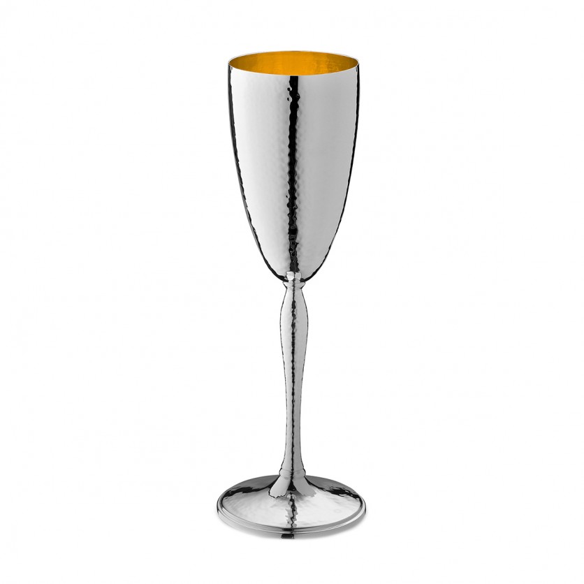 PARIS Pahar sampanie flute argint masiv  "hammered" interior placat cu aur